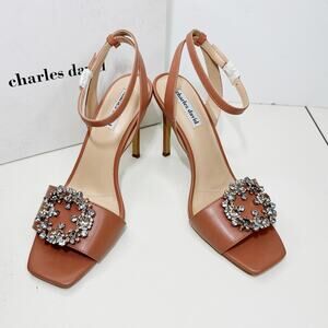 Charles David Vanity Jeweled Brooch on Toe Leather Sandal Women 9.5M NIB